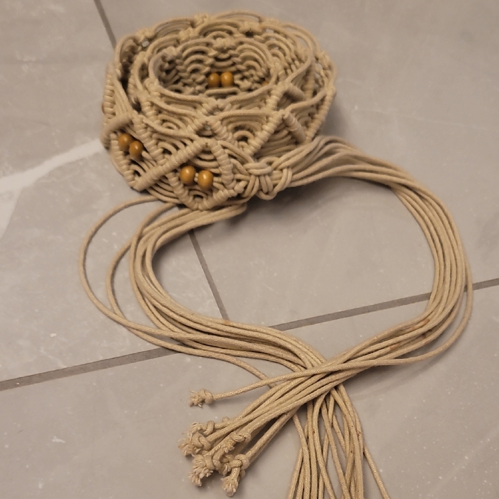 Vintage Macrame Belt, Woven Belt, Hippie Belt, Handmade Macramé With Beads